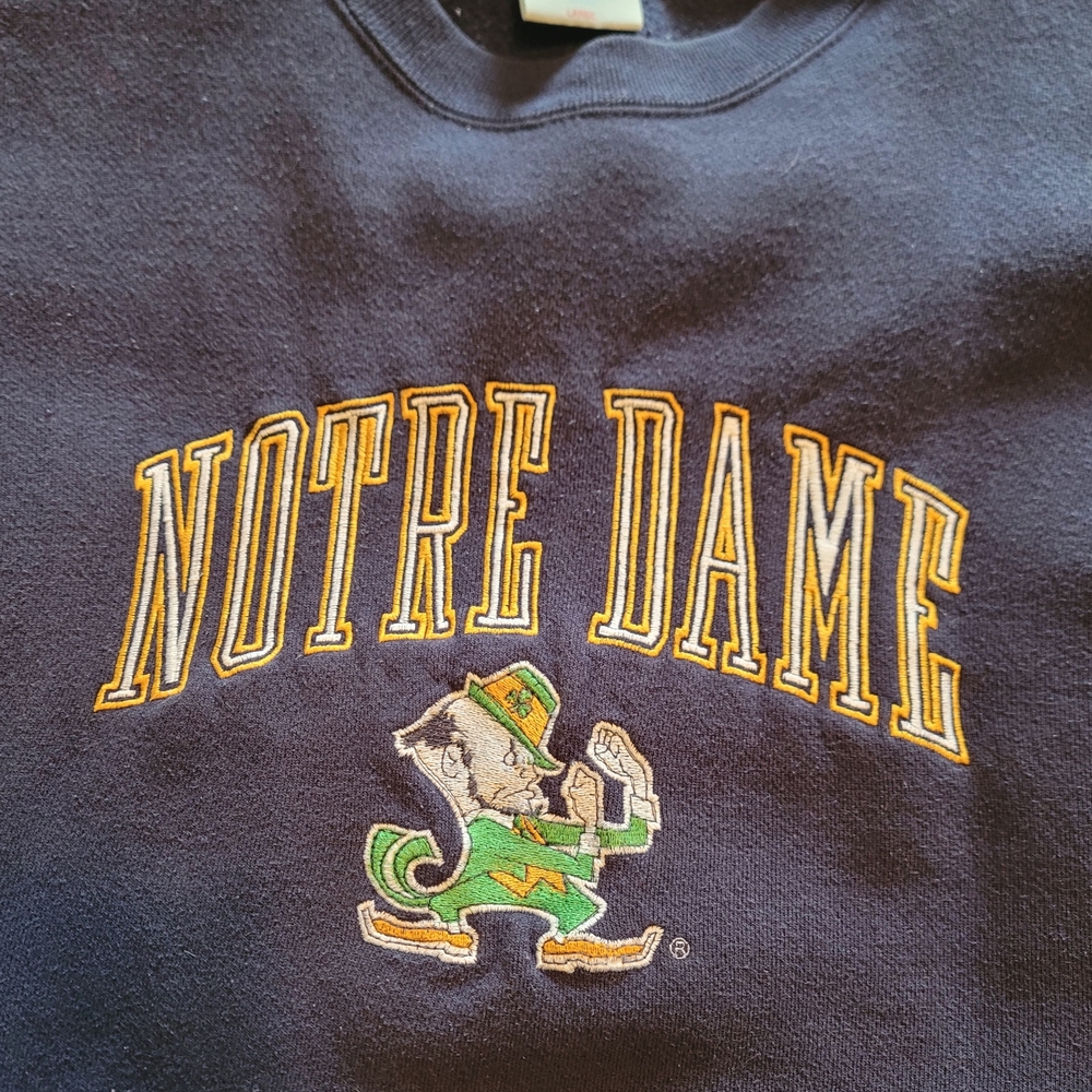 VINTAGE Notre Dame Navy Sweatshirt with Yellow and Green Embroidery L